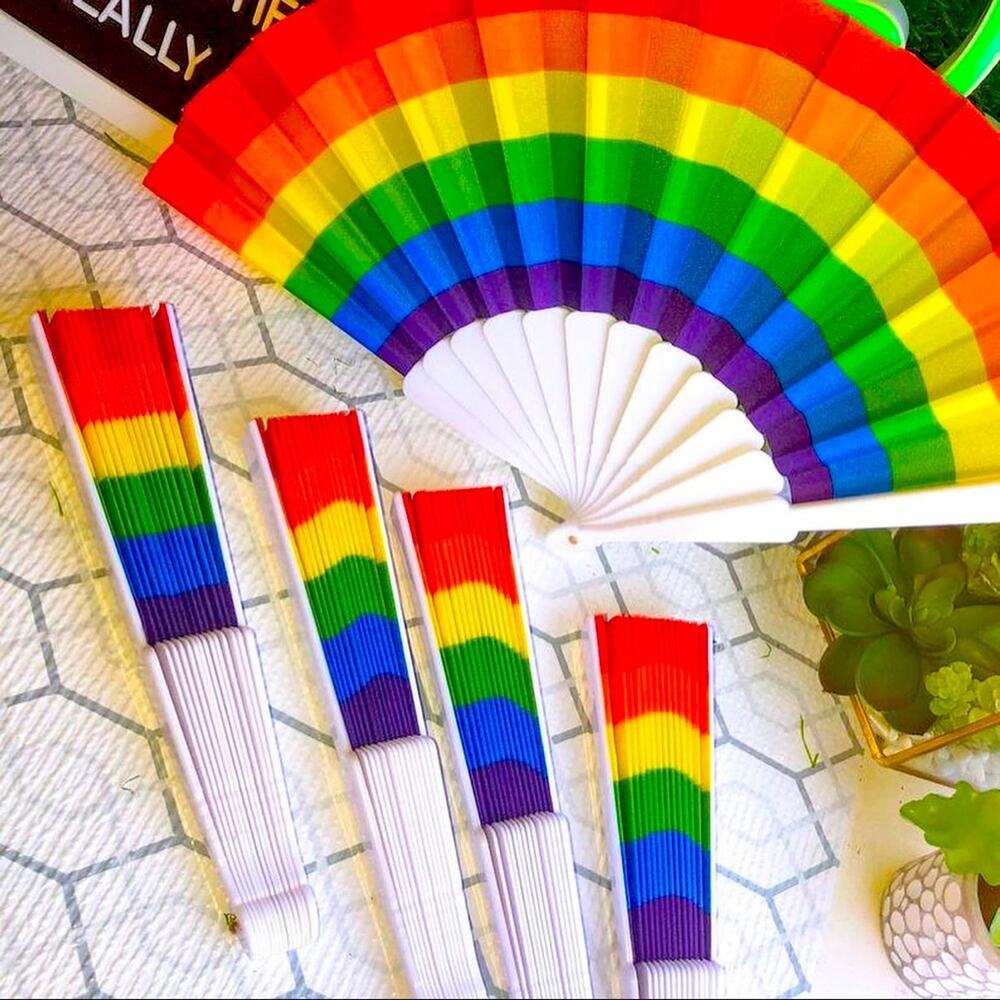Rainbow Hand Folding Fans, Plastic Pride